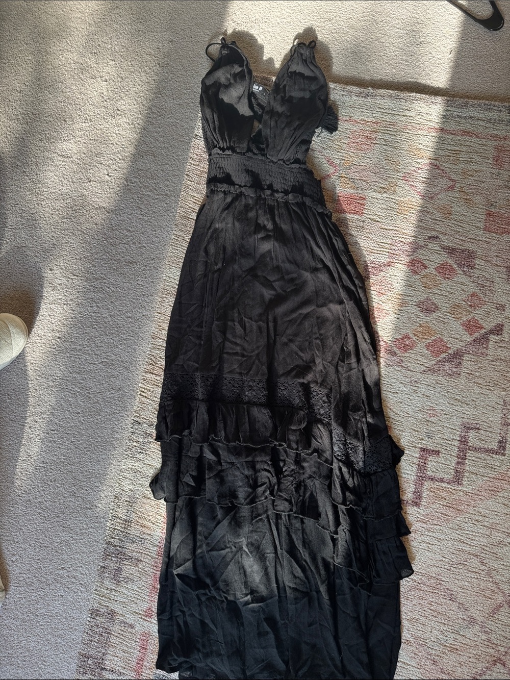 Black Sleeveless V-Neck Layered Maxi Dress